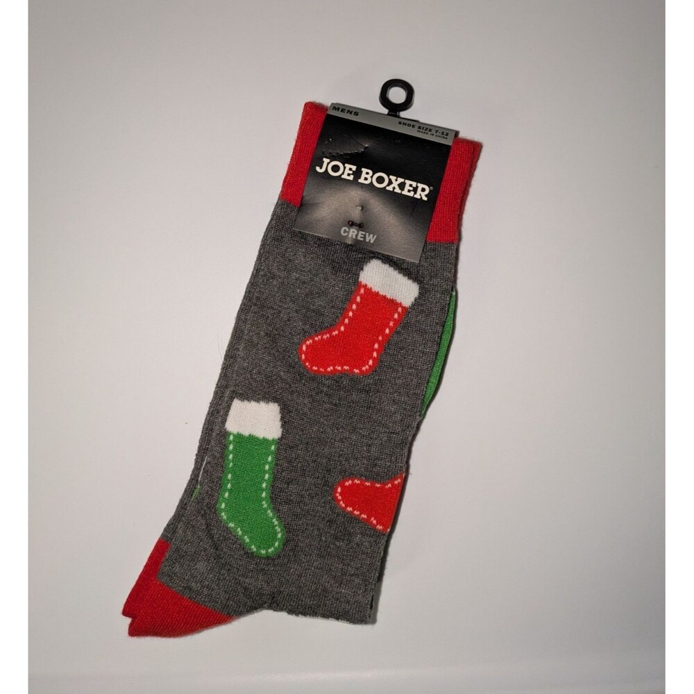 Joe Boxer Men's Christmas Stocking Print Knit Crew Socks Grey Size 7-12 Holiday